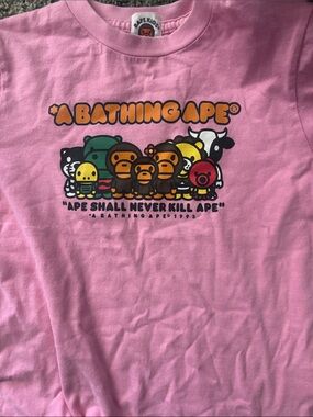 A Bathing Ape Kids Pink Graphic Tee - 'Ape Shall Never Kill Ape'